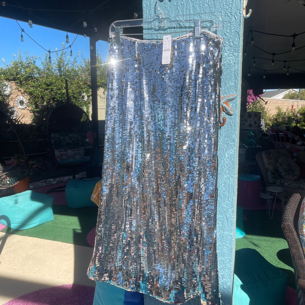 J. Crew Silver Sequin Pencil Skirt